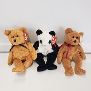 Vintage Ty Beanie Baby 3 PC Upright Bear Bundle